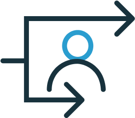 Icon depicts an active workflow with a person changing it in the middle